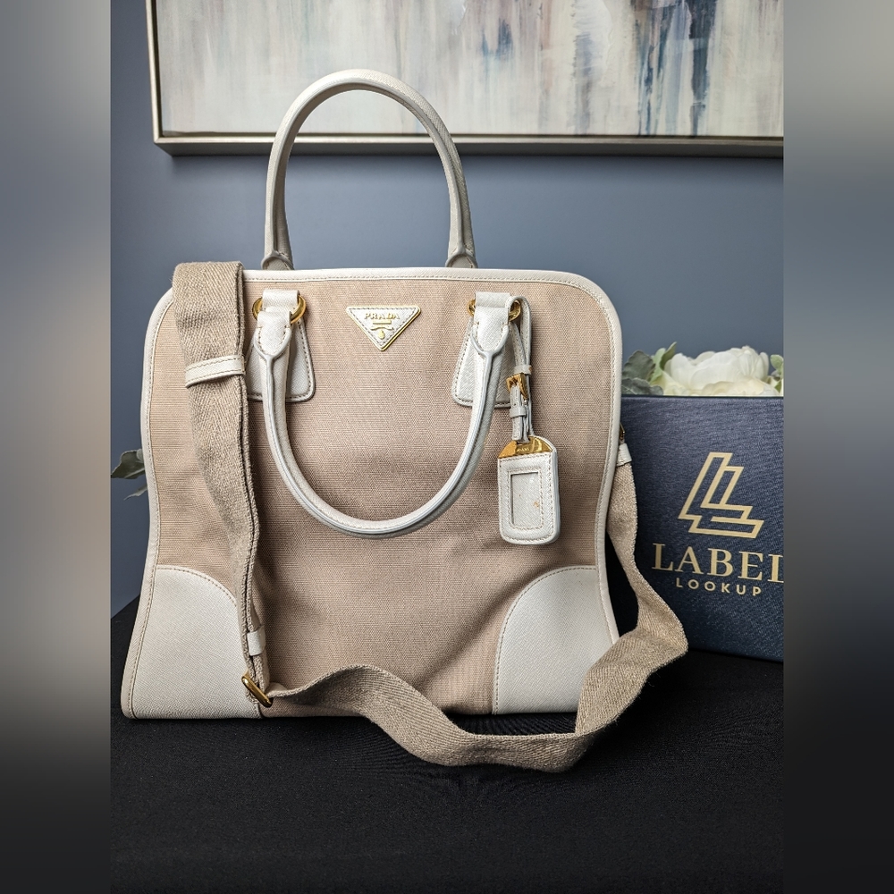 Prada canvas and white tote